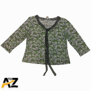 Vintage Notations Womens Blouse Size PL Green 3/4 Sleeves Pullover V Neck Stretc